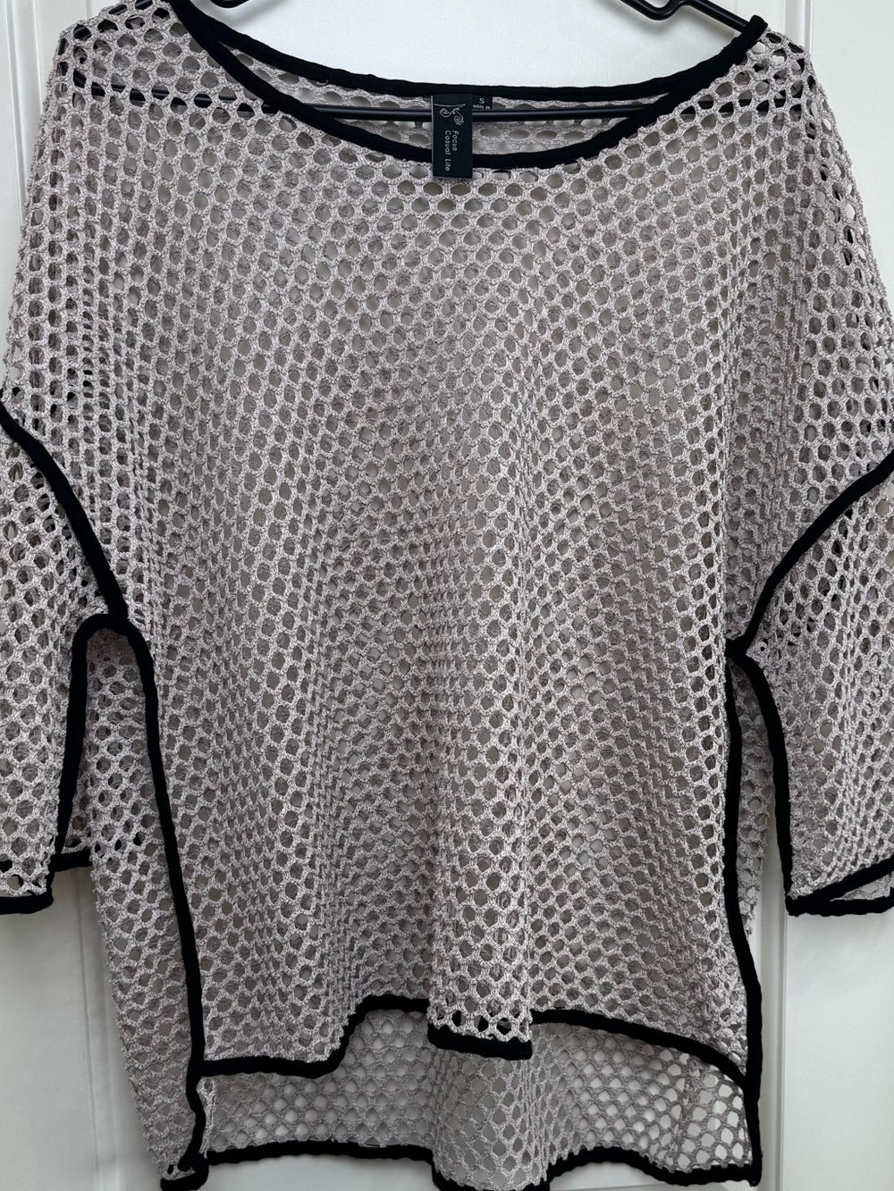 Focus Casual Life Mesh Poncho Tunic Top Black Trim Made USA S